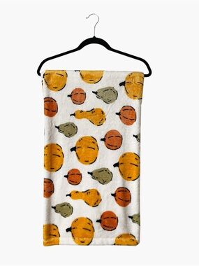 Plush White Throw Fleece Blanket 60 x 46 Pumpkins Gourd Fall Autumn Thanksgiving